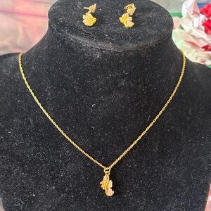 Vintage Black Hills Gold Necklace And Pierced Earring Set 10K